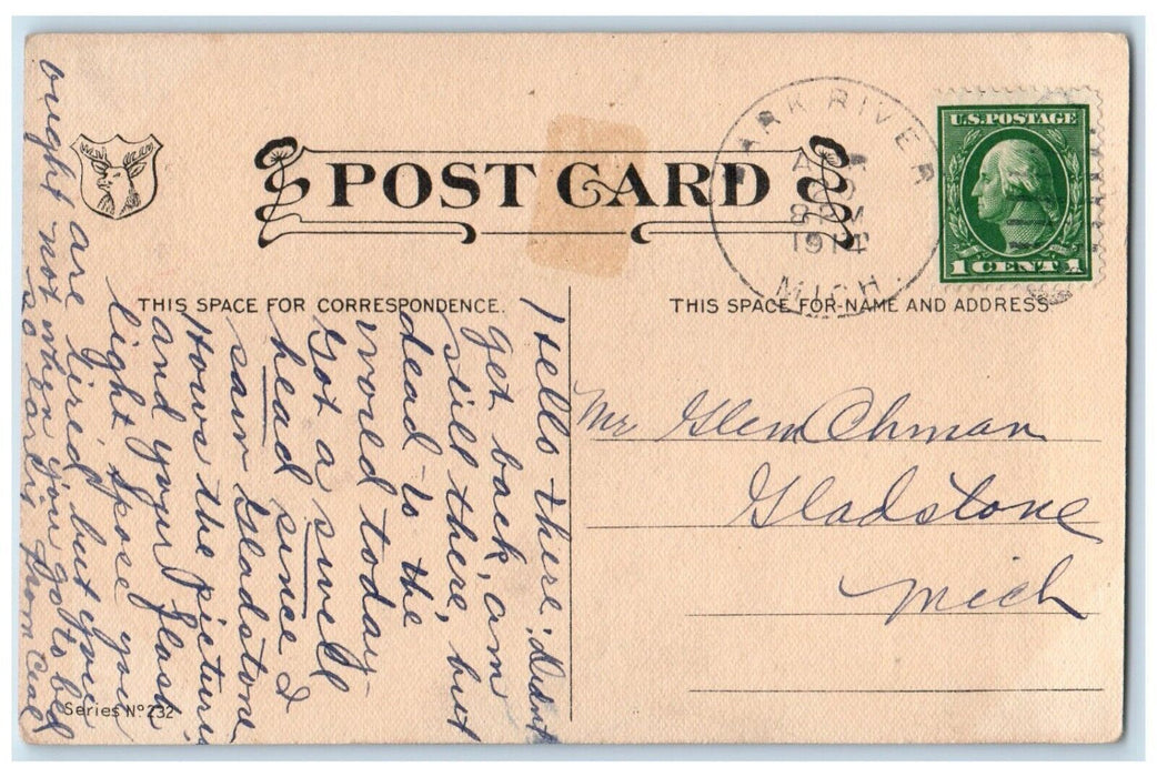 1914 Couple Dancing Tango Bark River Michigan MI Posted Antique Postcard