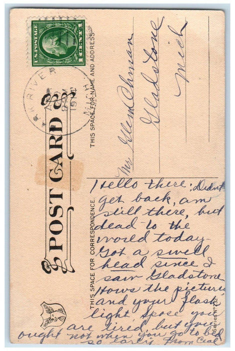 1914 Couple Dancing Tango Bark River Michigan MI Posted Antique Postcard