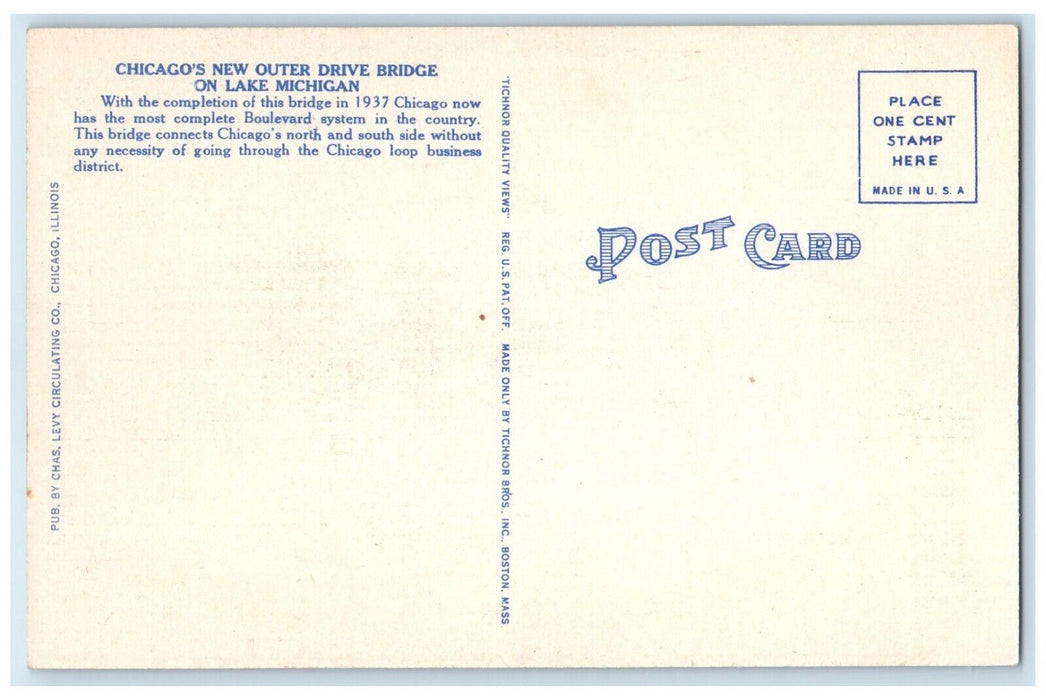 c1940 Chicago's New Outer Drive Bridge Lake Michigan Loop Business IL Postcard