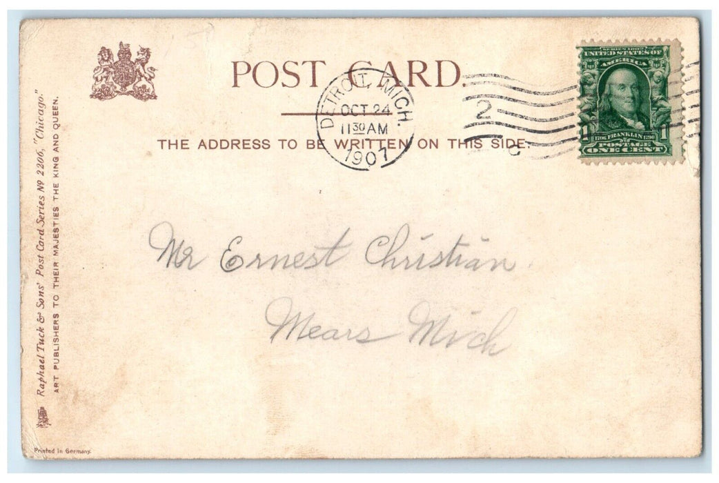 1907 State Street Monroe Street Streetcar Chicago Illinois IL Tuck Son Postcard