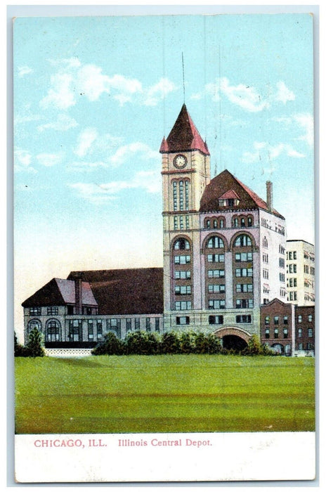 1908 Exterior View Illinois Central Depot Building Chicago Illinois IL Postcard