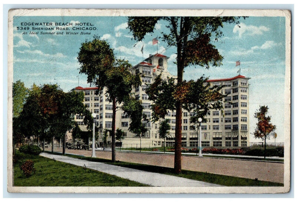 1920 Edgewater Beach Hotel Sheridan Road Chicago Illinois IL Vintage Postcard