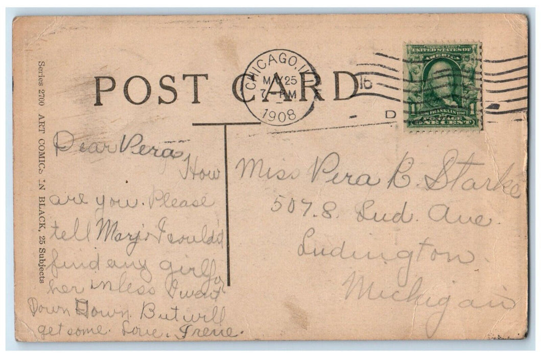 1908 Woman Big Hat Flowers Just It Chicago Illinois IL Posted Antique Postcard