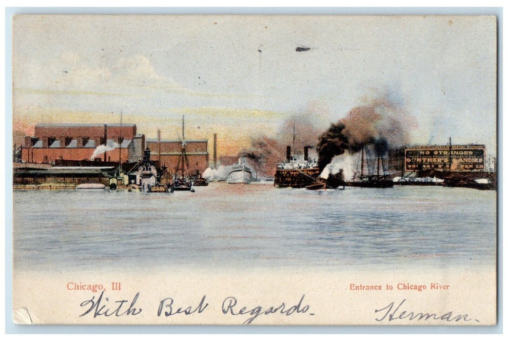1907 Entrance Chicago River Steamer Cruise Ship Chicago Illinois Posted Postcard