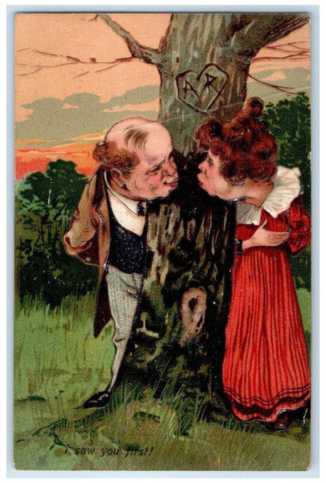 1907 Ugly Fat Couple Romance Decatur Illinois IL Embossed Antique Postcard