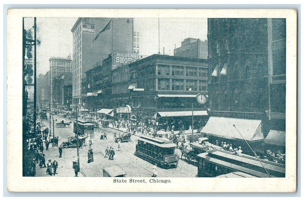 c1910 State Street Streetcars Trolley Chicago Illinois Antique Vintage Postcard