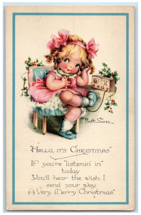 c1910's Christmas Little Girl Telephone Holly Berries Ruth Siver Posted Postcard
