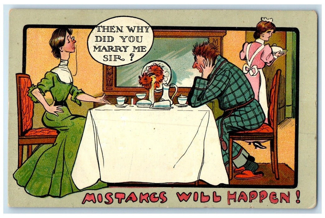 1909 Couple Argument Mistakes Will Happen Muskegon MI Posted Antique Postcard