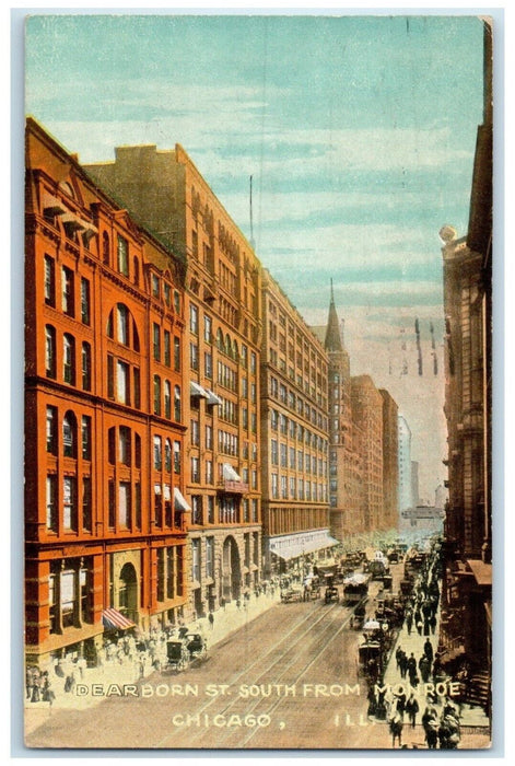 1910 Aerial View Dearborn St South Monroe Streetcar Chicago Illinois IL Postcard