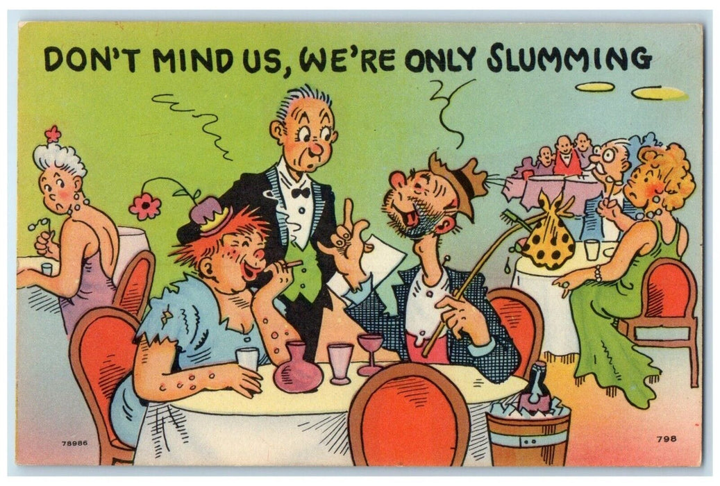 c1930's Hobo At The Restaurant Drinking Alcohol Unposted Vintage Postcard