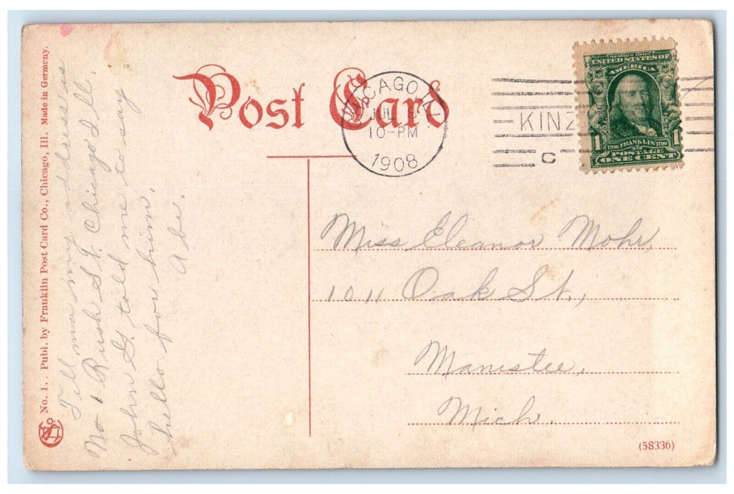 1908 Lake Front Logan Statue Illinois Central Depot Chicago Illinois IL Postcard