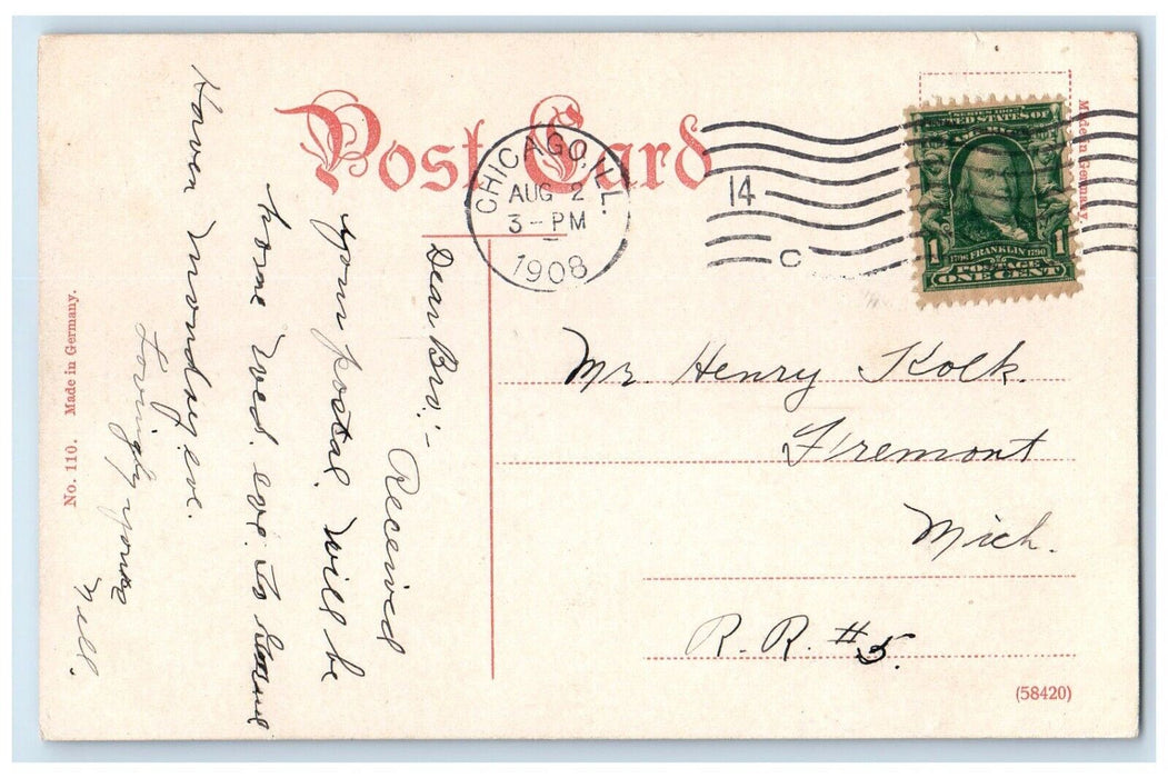 1908 Aerial Haymarket Square Building Horse Carriage Chicago Illinois Postcard
