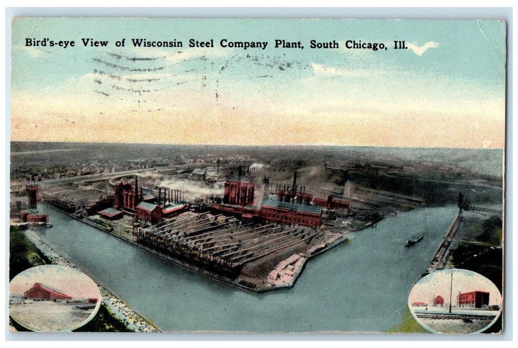 1914 Birds Eye View Wisconsin Steel Company Plant Chicago Illinois IL Postcard