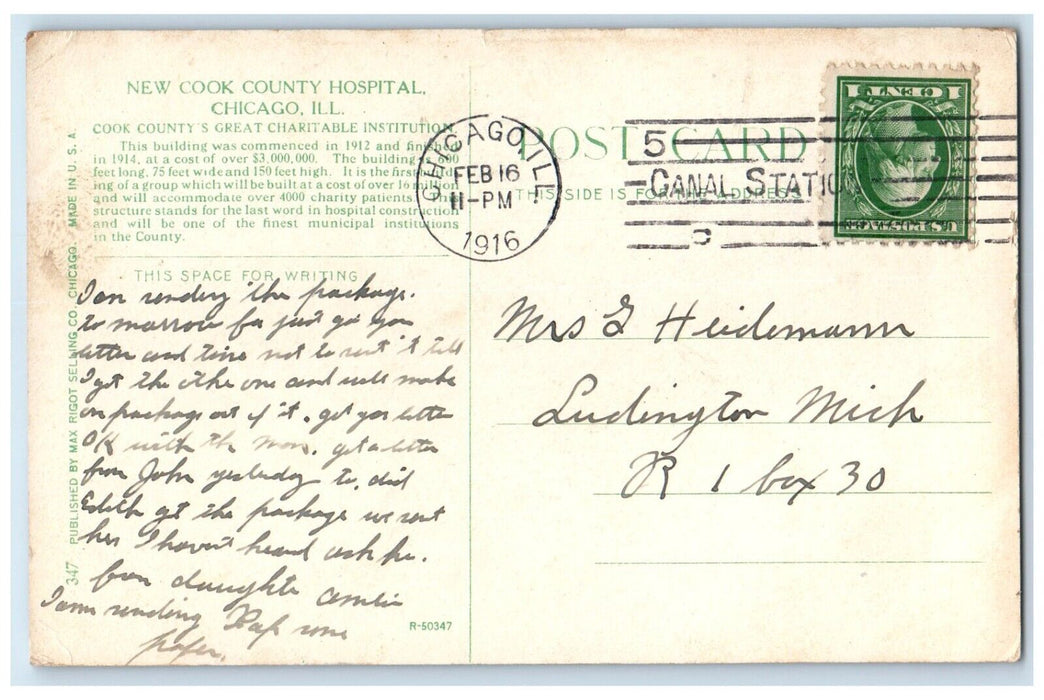 1916 Aerial View New Cook County Hospital Building Chicago Illinois IL Postcard