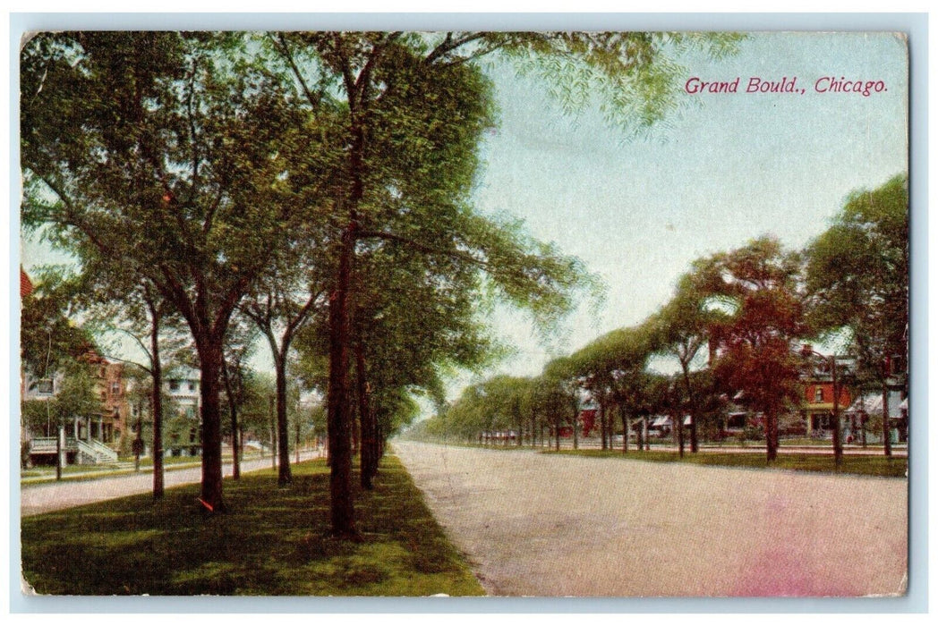 1913 Scenic View Grand Bould Park Street Trees Chicago Illinois Antique Postcard