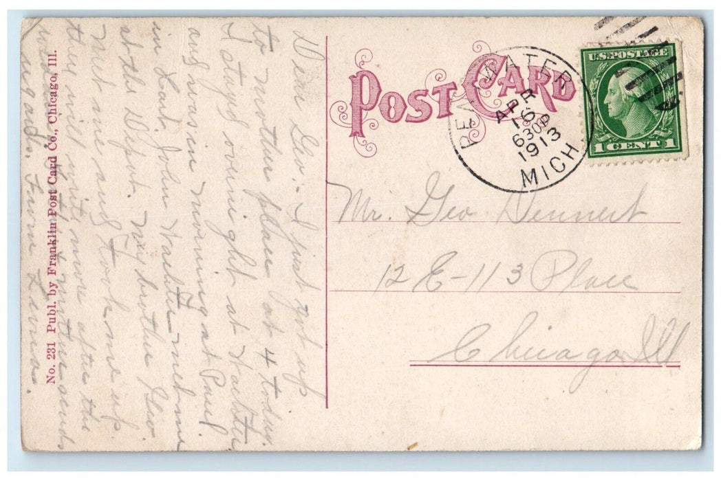 1913 Scenic View Grand Bould Park Street Trees Chicago Illinois Antique Postcard