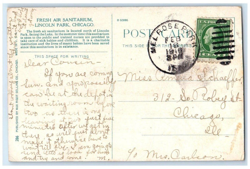 1916 Fresh Air Sanitarium Lincoln Park Chicago Illinois Antique Vintage Postcard