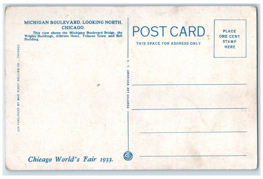 c1940 Michigan Boulevard Looking North Exterior Street Chicago Illinois Postcard