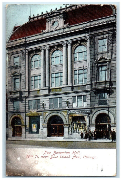 1909 New Bohemian Hall St. Blue Island Avenue Exterior Chicago Illinois Postcard