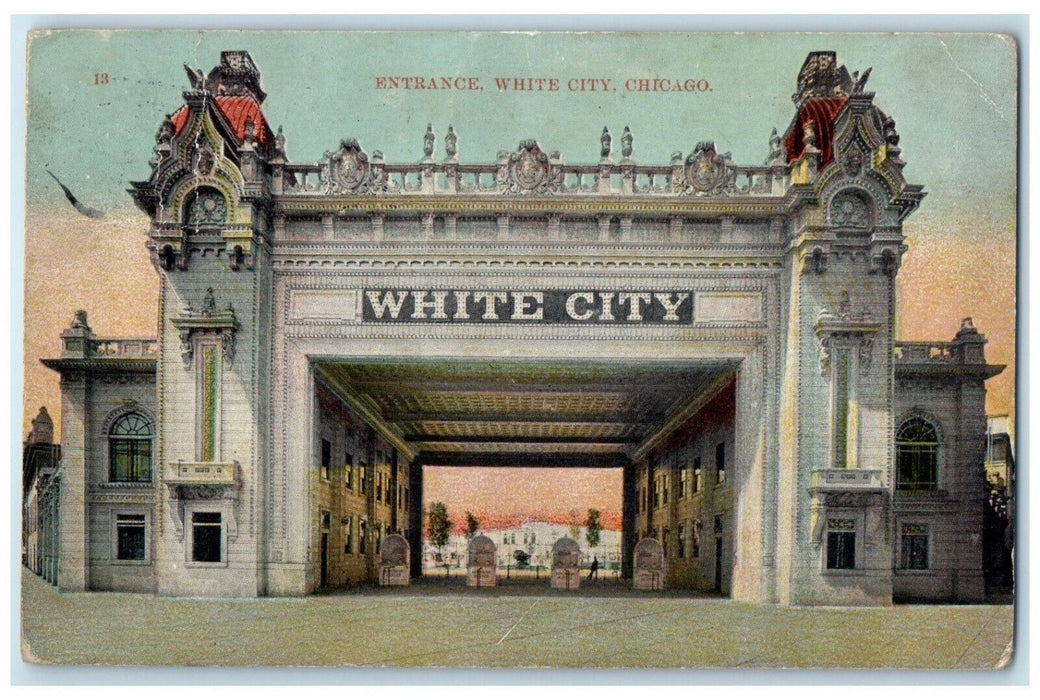 c1910 Entrance White City Building Amusement Resorts Chicago IL Posted Postcard