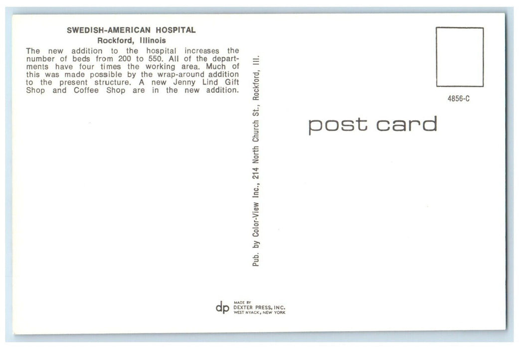 c1960 Swedish American Hospital Exterior Building Rockford Illinois IL Postcard