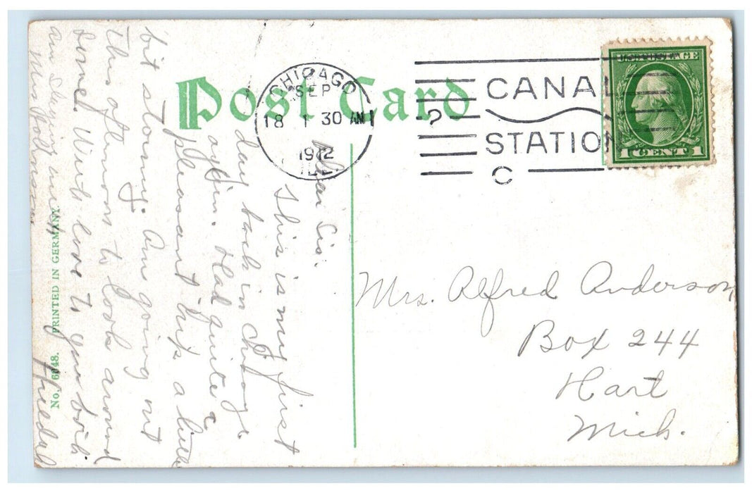 1912 Plaza Hotel Building Streetcar North Ave Clark St Chicago Illinois Postcard
