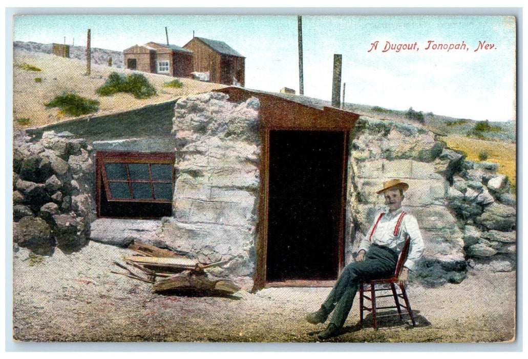 c1910's View Of A Dugout Tonopah Nevada NV, House Cabin Antique Postcard