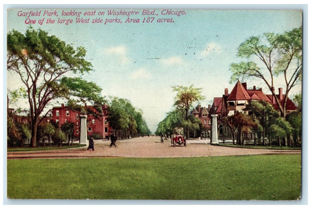 1915 Garfield Park looking East Washington Boulevard Chicago Illinois Postcard