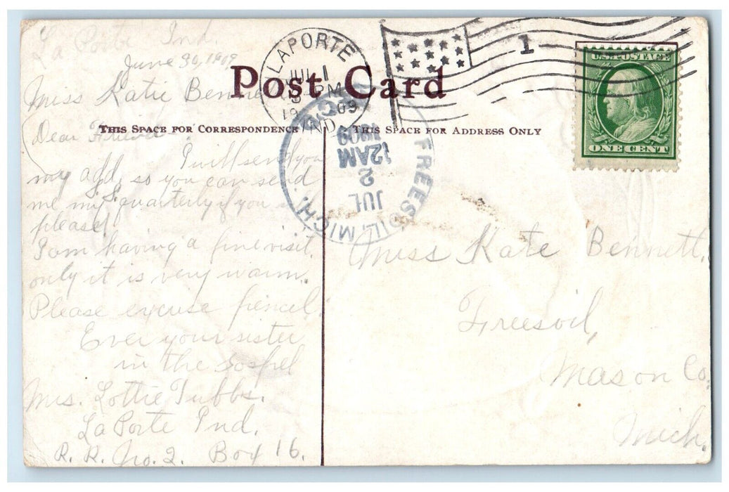 1909 Souvenir Rolling Prairie Indiana IN, Shell And Flowers Antique Postcard