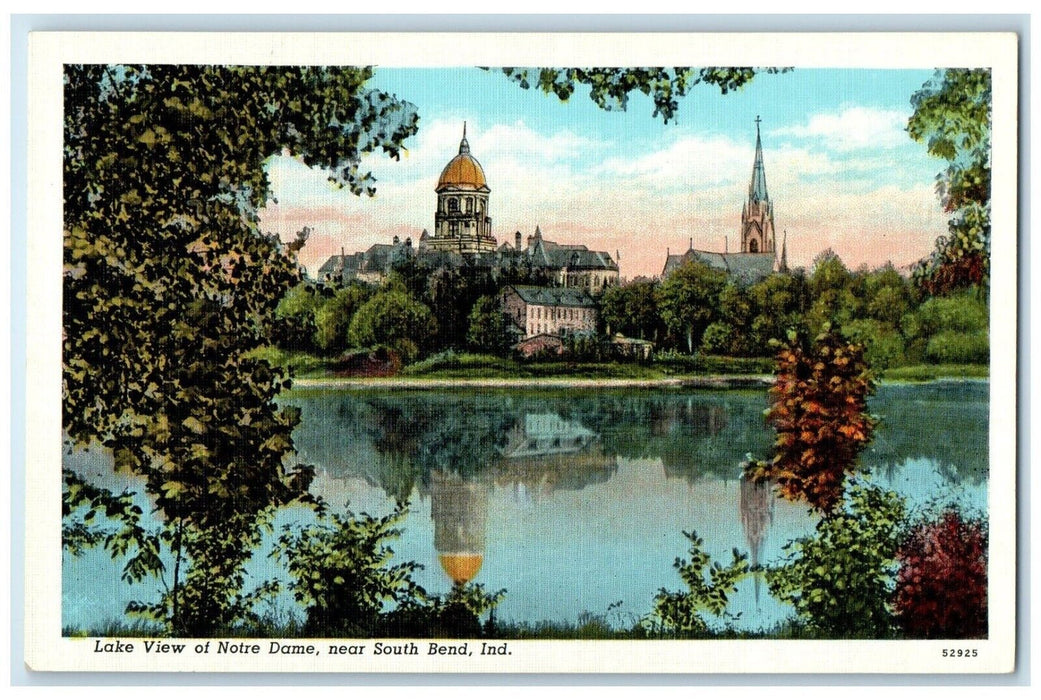 c1930's Lake View Of Notre Dame Near South Bend Indiana IN Vintage Postcard