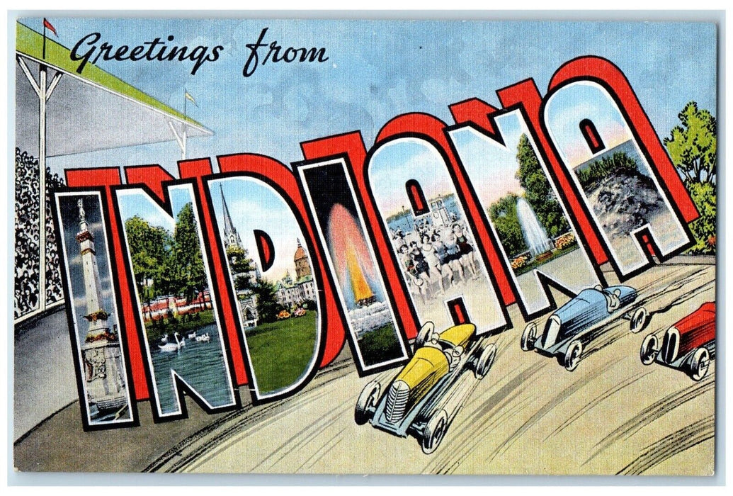 Greetings From Indiana IN, Large Letter Indianapolis Soo Race Vintage Postcard