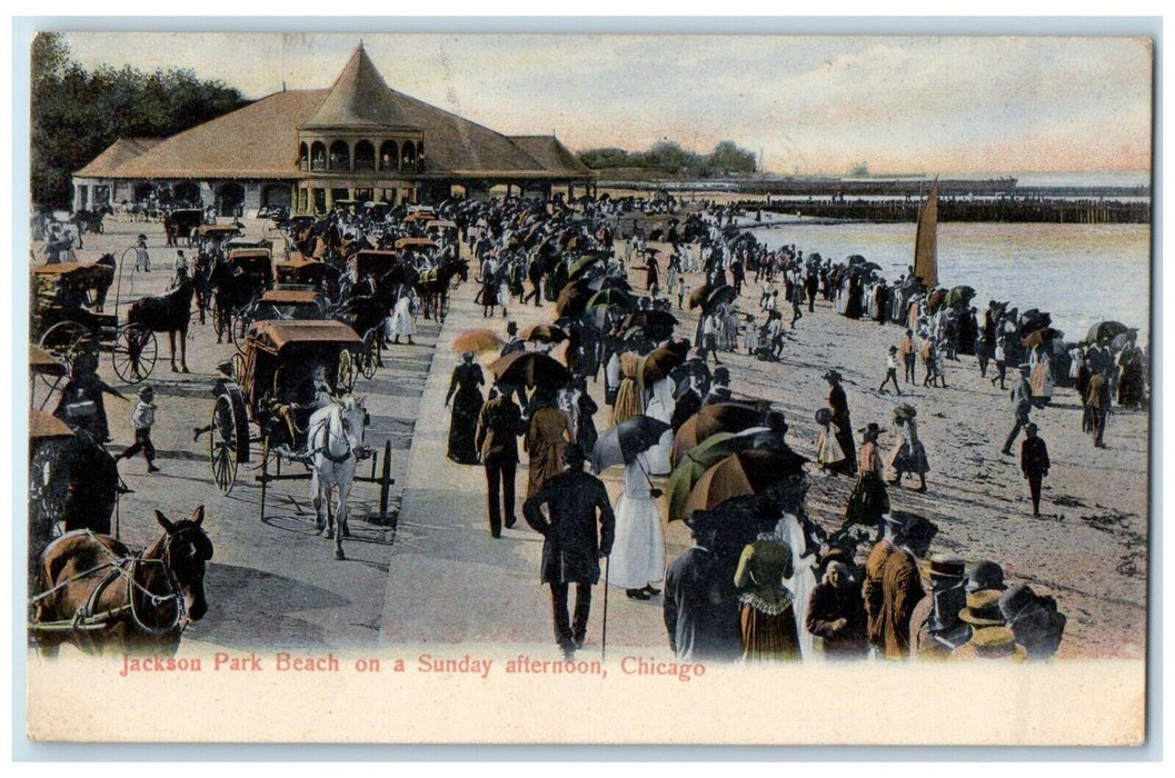 1906 Jackson Park Beach Sunday Afternoon Chicago Illinois IL Vintage Postcard