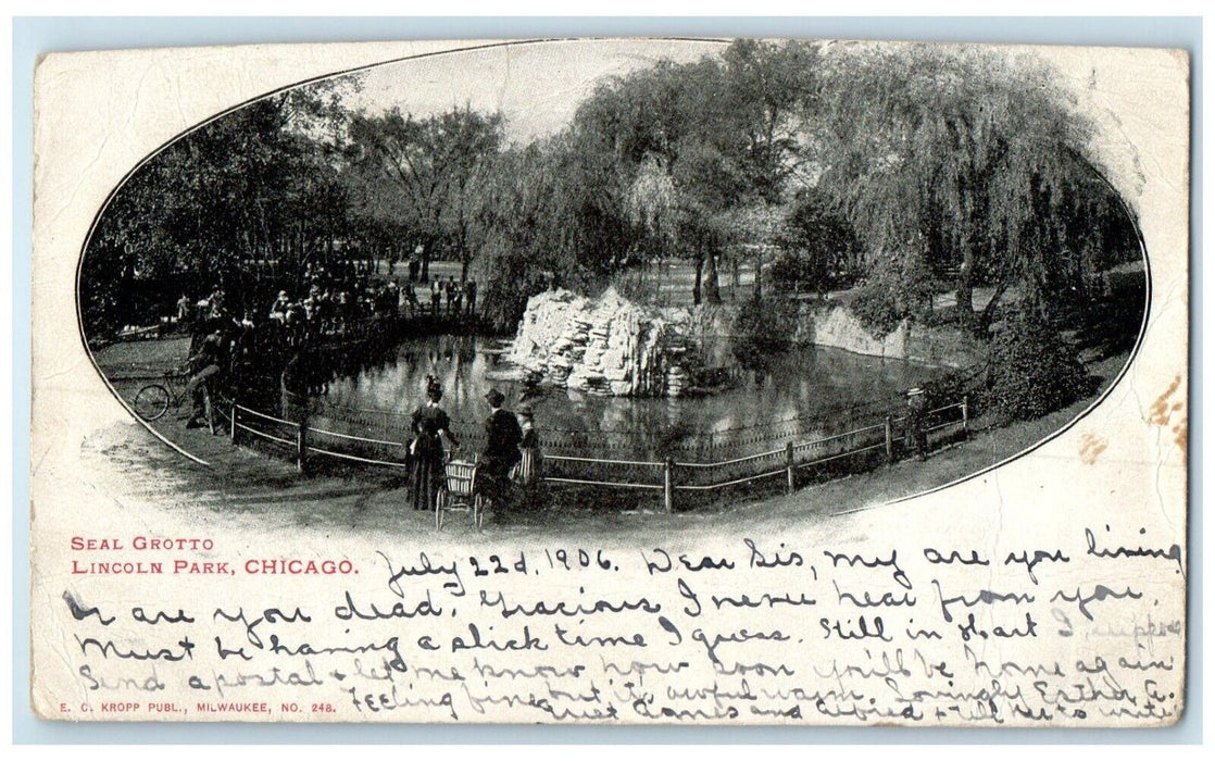 1906 Seal Grotto Lincoln Park Pond Bench Chicago Illinois IL Vintage Postcard
