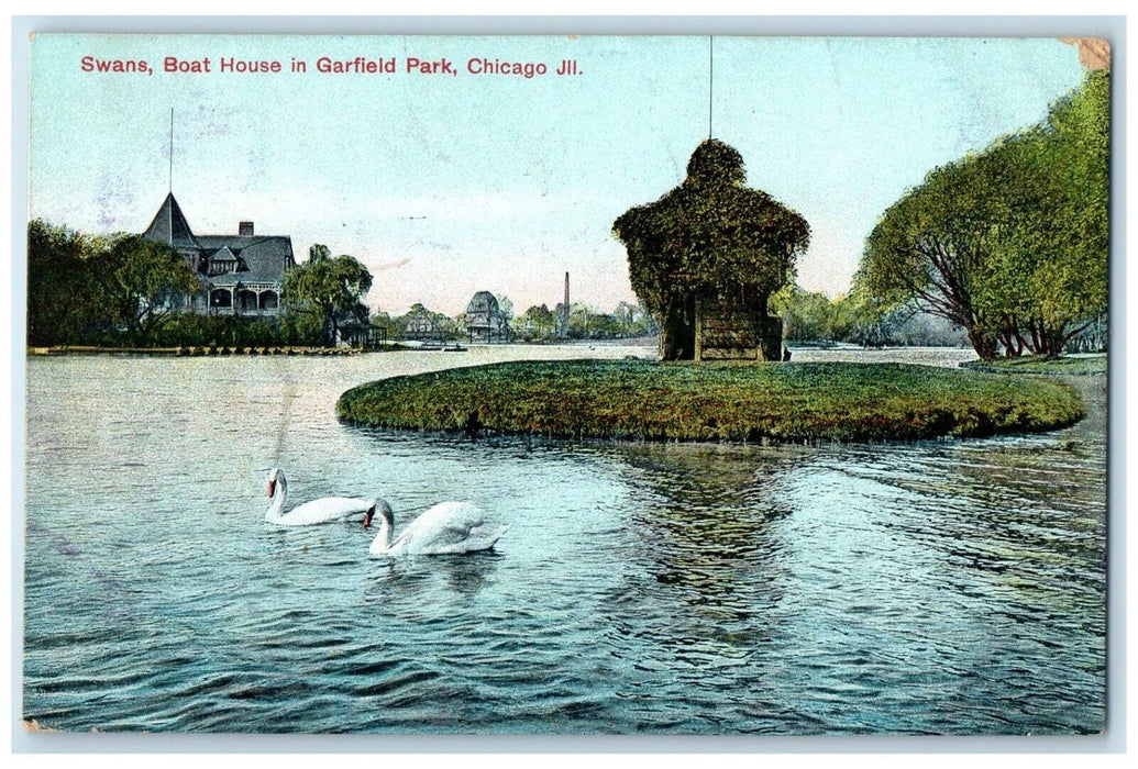 1908 Swans Boat House Garfield Park Chicago Illinois IL Vintage Antique Postcard