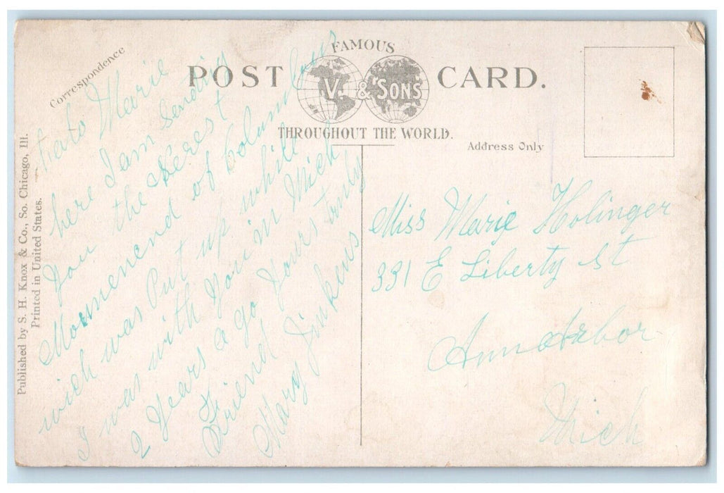 c1910's Calumet Theatre And Columbus Statue South Chicago Illinois IL Postcard