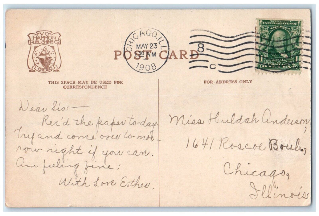 1908 Newberry Library Building Chicago Illinois IL Vo Hammon Publishing Postcard