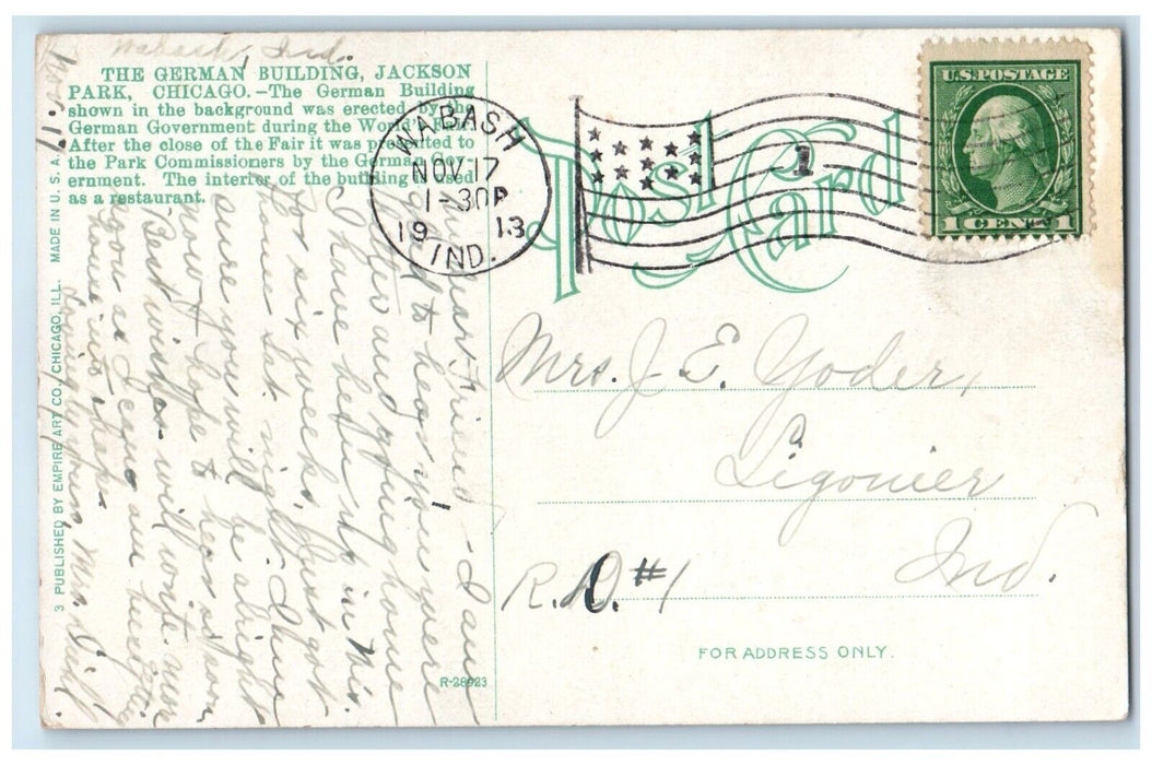 1913 The German Building Jackson Park Chicago Illinois IL Antique Postcard