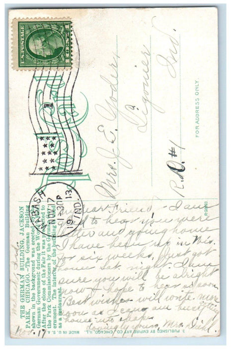 1913 The German Building Jackson Park Chicago Illinois IL Antique Postcard