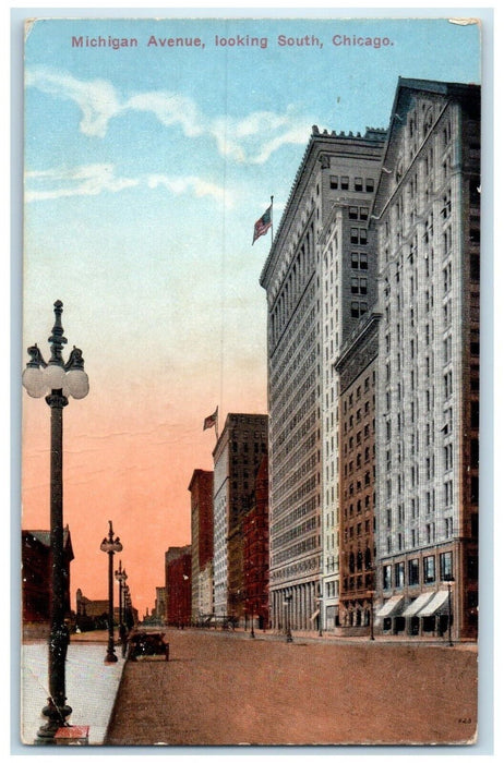 1917 Michigan Avenue Looking South Chicago Illinois IL Antique Vintage Postcard