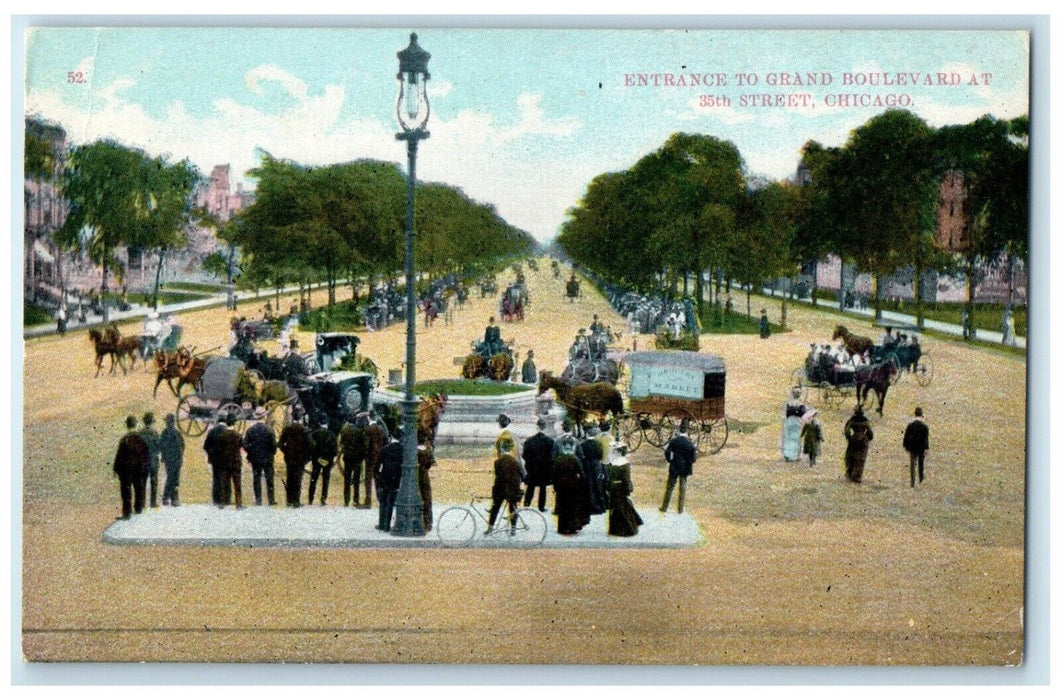 c1910 Entrance Grand Boulevard Horse Carriage Park Chicago Illinois IL Postcard