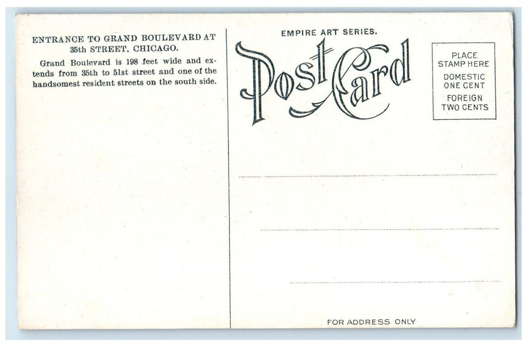c1910 Entrance Grand Boulevard Horse Carriage Park Chicago Illinois IL Postcard