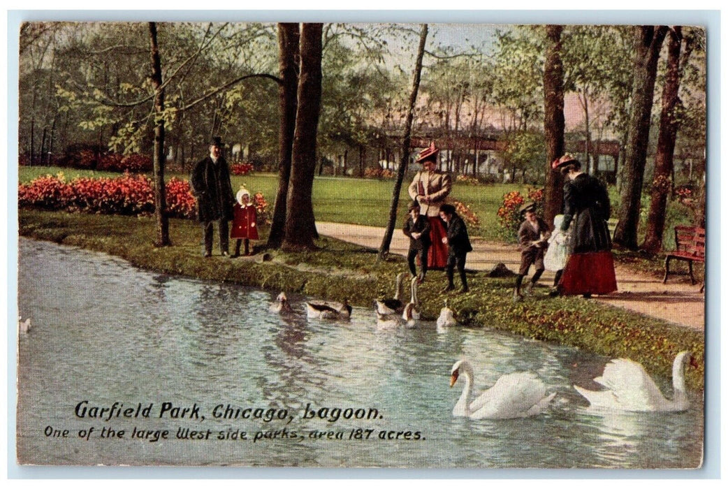 1913 Garfield Park Chicago Lagoon Goose Scene Chicago Illinois IL Postcard