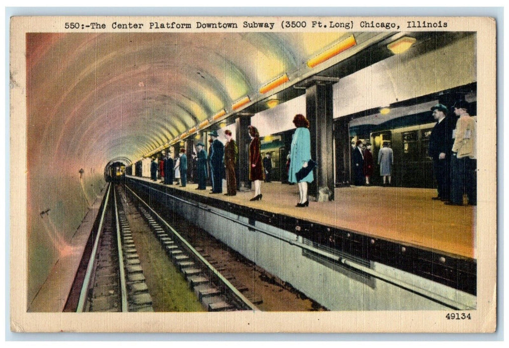 The Center Platform Downtown Subway Chicago Illinois IL, Train Platform Postcard