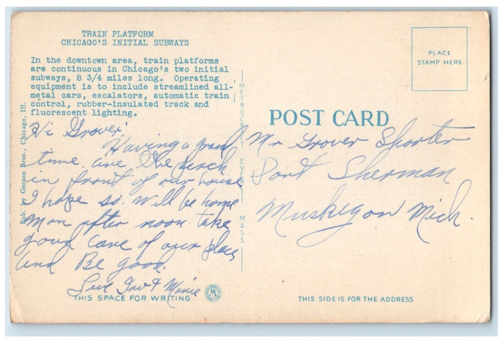 The Center Platform Downtown Subway Chicago Illinois IL, Train Platform Postcard