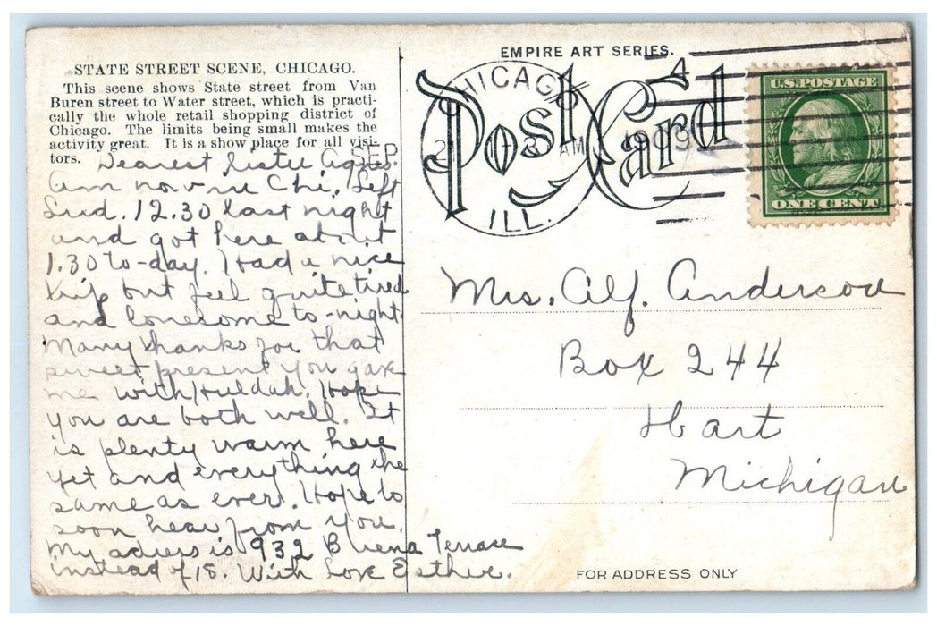 1909 State Street Scene Streetcars Horse Carriage Chicago Illinois IL Postcard