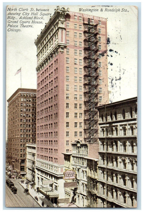 1914 North Clark St City Hall Square Ashland Block Chicago Illinois IL Postcard