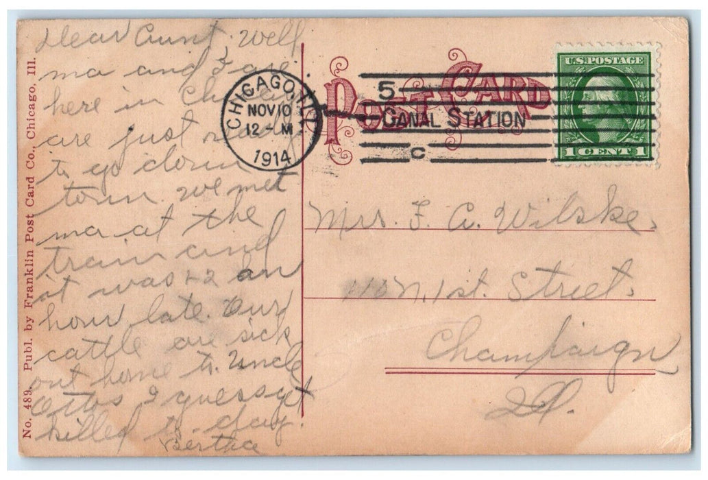 1914 North Clark St City Hall Square Ashland Block Chicago Illinois IL Postcard