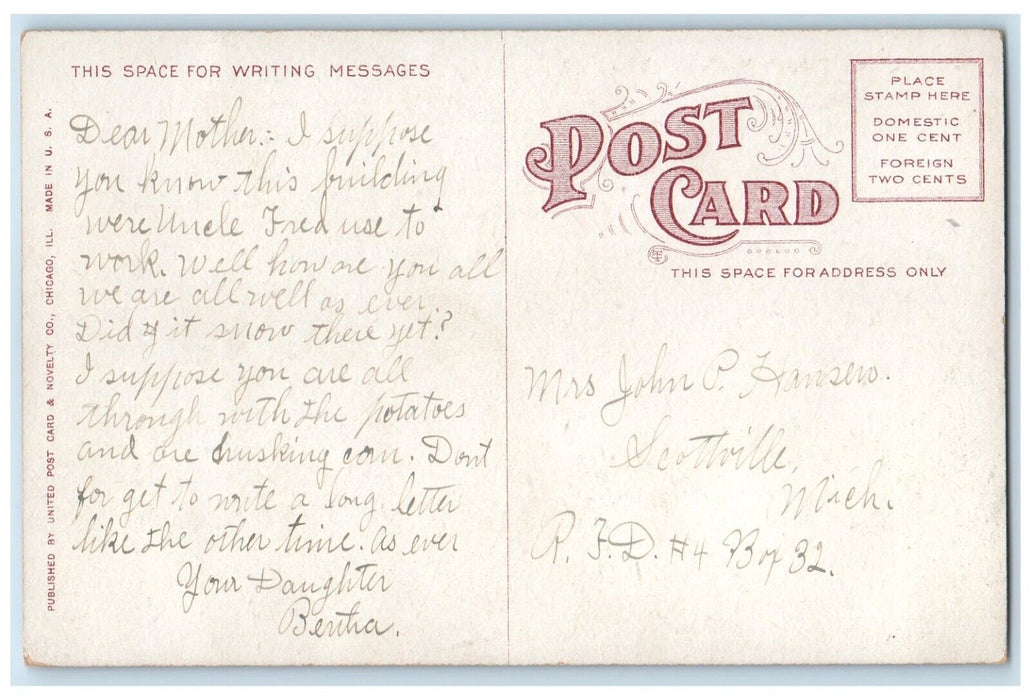 c1910's Mrs. Potter Palmer's Residence Chicago Illinois IL Antique Postcard