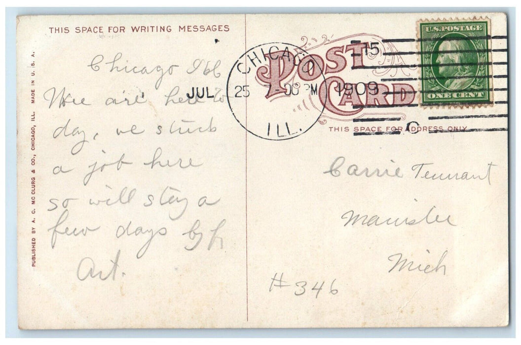 1909 Polk Street Depot Train Tower Clock Chicago Illinois IL Antique Postcard