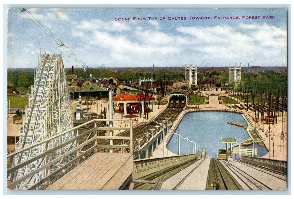 c1910 Scene Top Chutes Entrance Forest Park Chicago Illinois Unposted Postcard